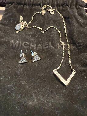Michael Kors Crystal Angular Necklace and Triangle Earrings